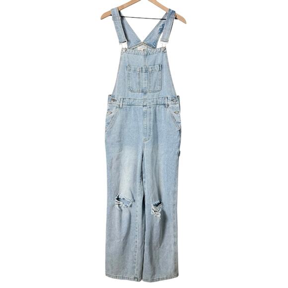 PacSun Light Blue Denim Overalls Wide Leg Baggy Fit 100% Cotton, Size Medium - Picture 2 of 16